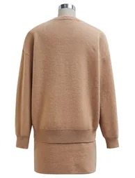 Paris Letter Knit Sweater and Skirt Set in Camel - 10