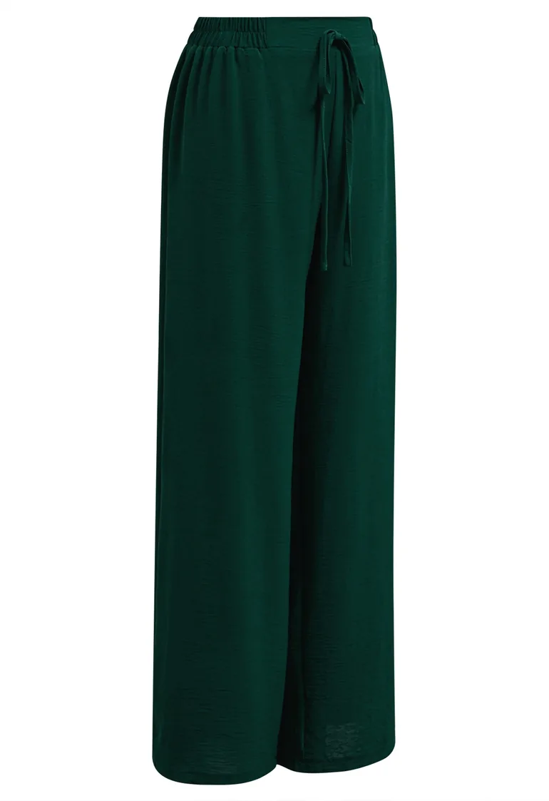 Crochet Sleeveless Top and Drawstring Pants Set in Dark Green - 15