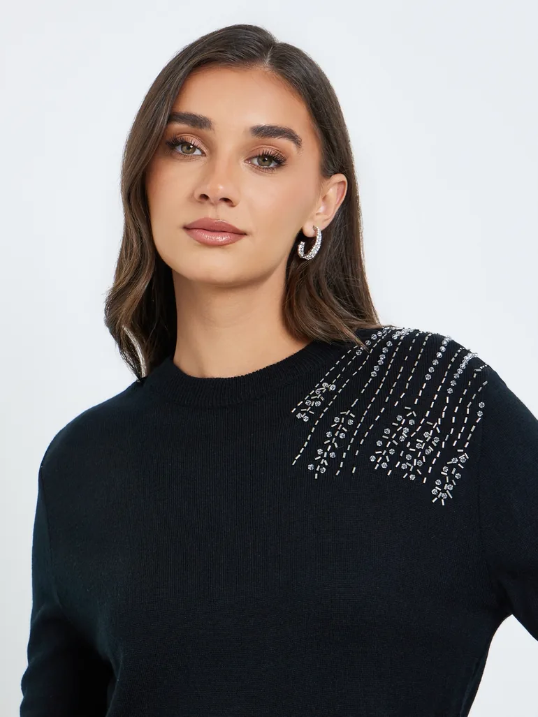 Women Black Embellished Sweater