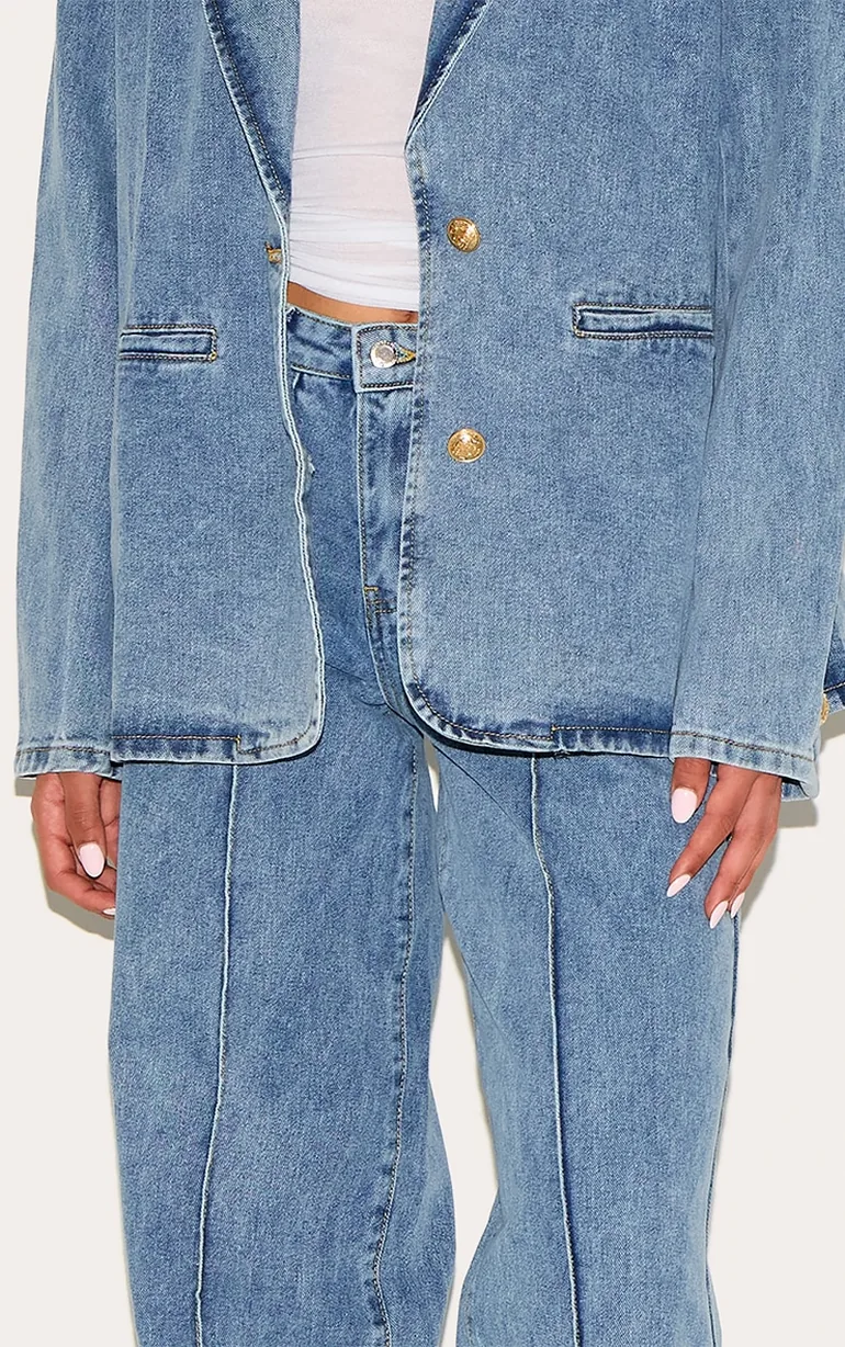 Tall Vintage Mid Wash Seam Wide Leg Jeans - 3