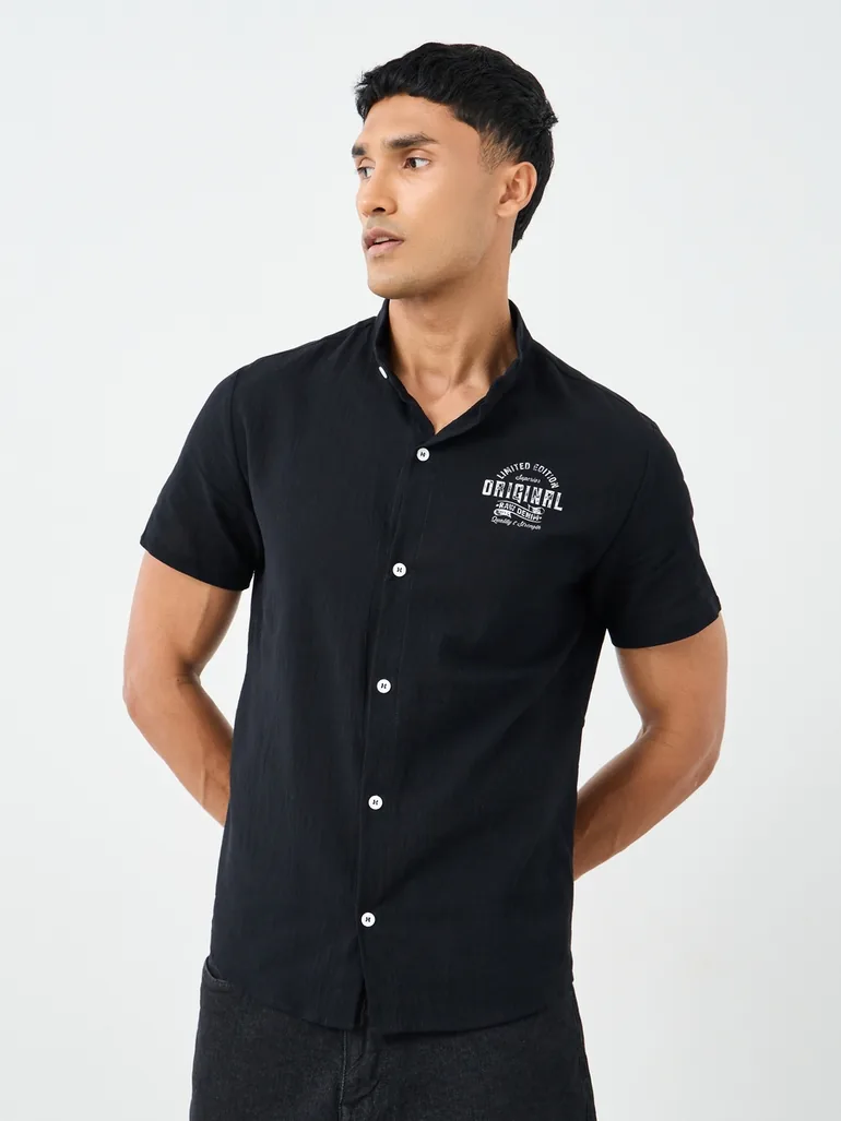 Graphic Print Buttoned Front Short Sleeve Shirt - 2