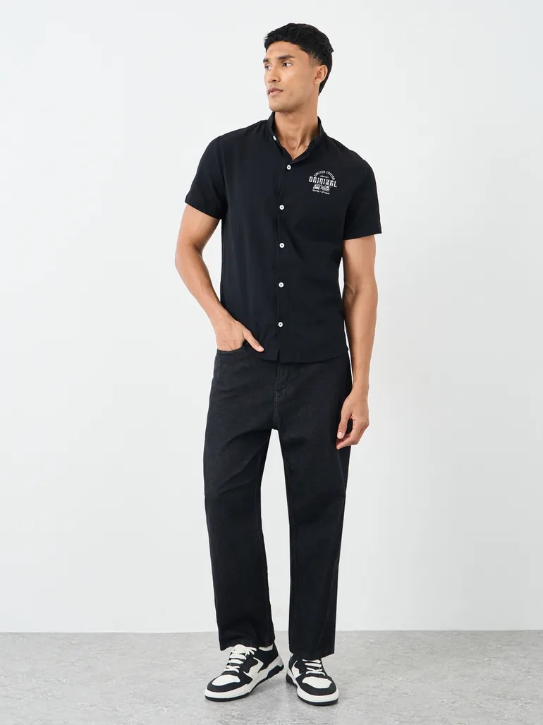 Graphic Print Buttoned Front Short Sleeve Shirt