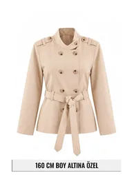Petite Stone Regular Fit Stand Collar Trench Coat - 5
