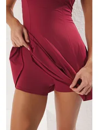 Burgundy Square Neck Skirted Swimsuit - 3