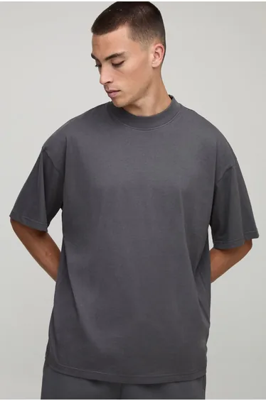 Basic Oversized Extended Neck T-Shirt - charcoal