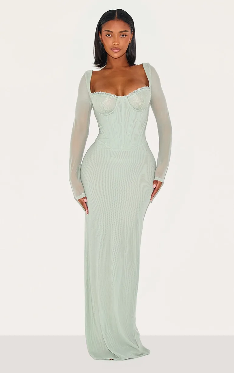 Shape Sage Mesh Lace Insert Corseted Maxi Dress Prettylittlething Green : Party Dresses : VogaCloset Oman Shape Sage Mesh Lace Insert Corseted Maxi Dress Prettylittlething Green : Party Dresses : VogaCloset Oman