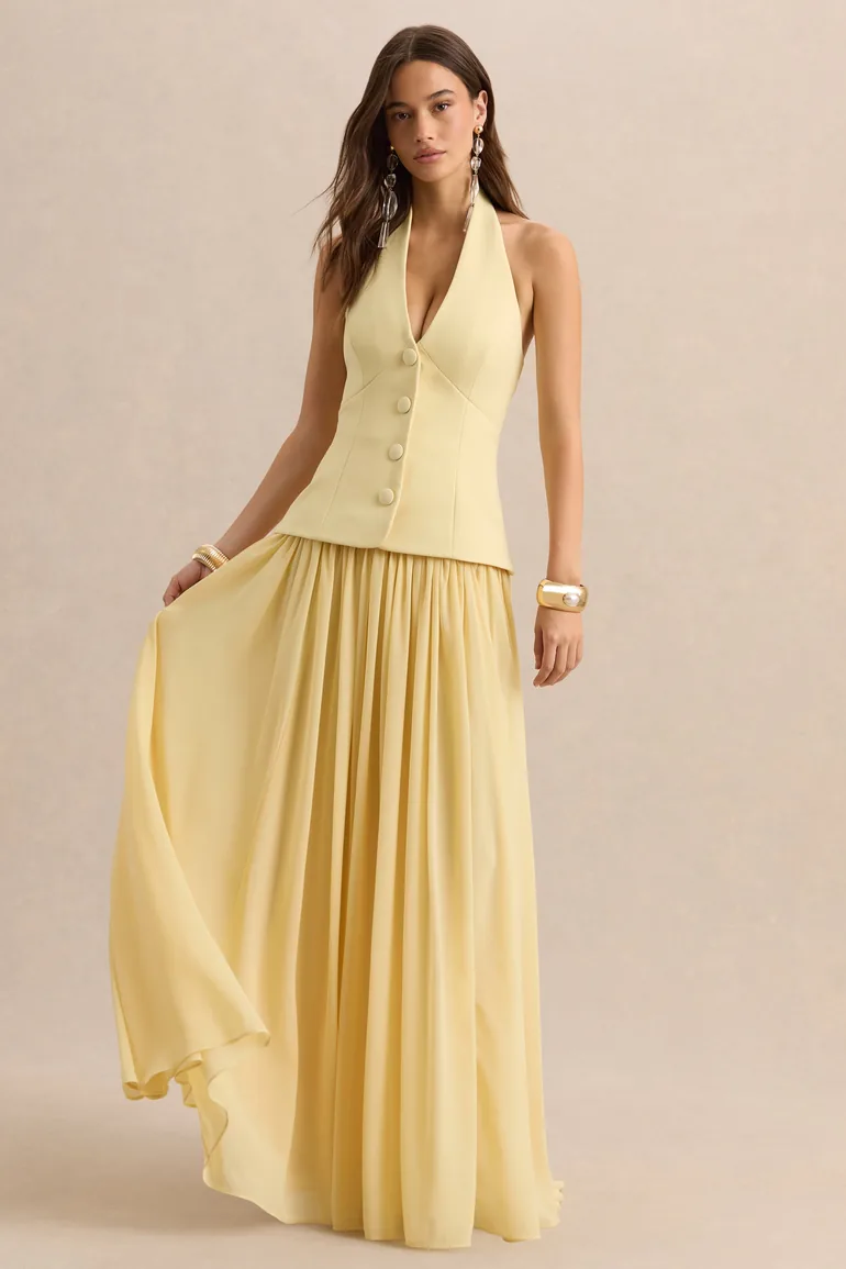 Zarina | Lemon Plunge-Neck Maxi Dress