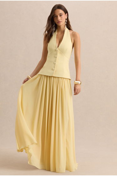 Zarina | Lemon Plunge-Neck Maxi Dress
