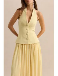 Zarina | Lemon Plunge-Neck Maxi Dress - 2