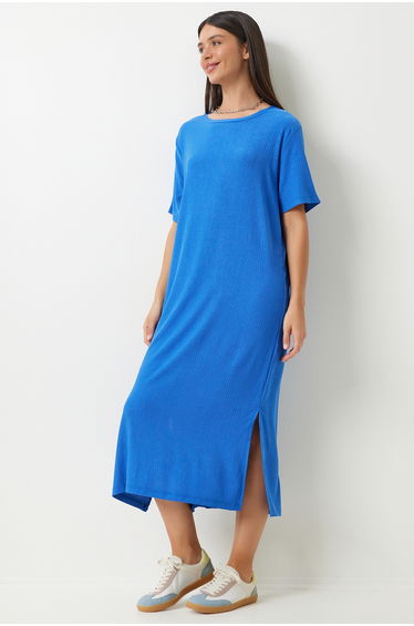 Women's Blue Loose Long Daily Summer Knitted Dress