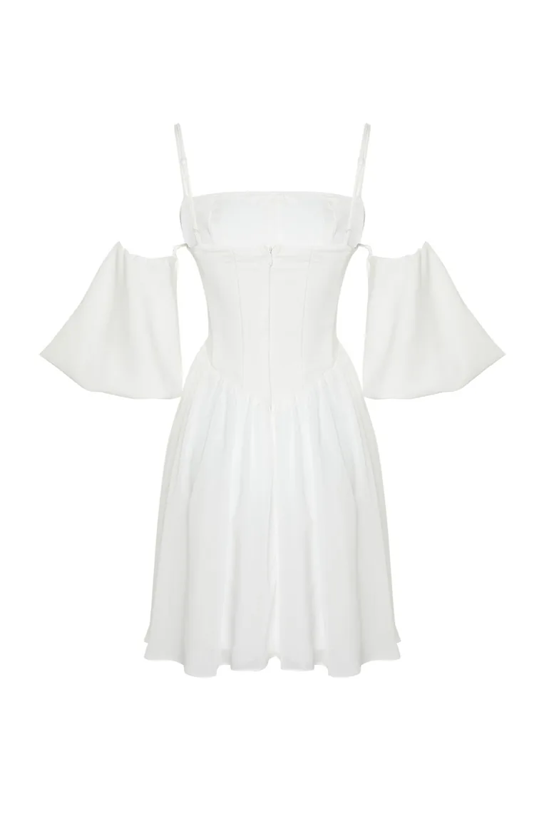 White Open Waist/Skater Woven Corset Detailed Wedding/Wedding Elegant Evening Dress - 8