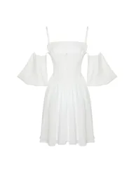 White Open Waist/Skater Woven Corset Detailed Wedding/Wedding Elegant Evening Dress - 8