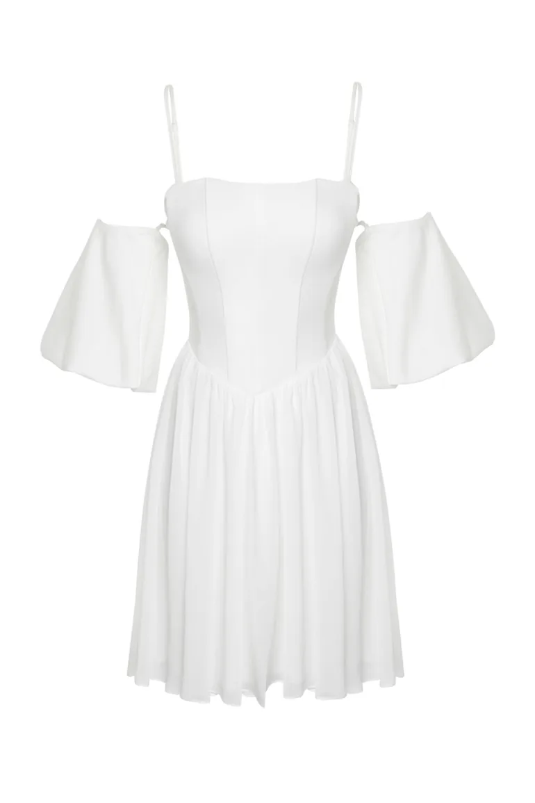 White Open Waist/Skater Woven Corset Detailed Wedding/Wedding Elegant Evening Dress - 7