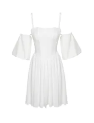 White Open Waist/Skater Woven Corset Detailed Wedding/Wedding Elegant Evening Dress - 7