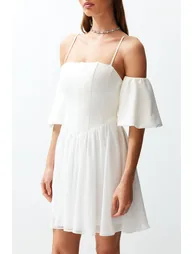 White Open Waist/Skater Woven Corset Detailed Wedding/Wedding Elegant Evening Dress - 4