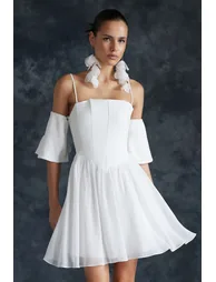 White Open Waist/Skater Woven Corset Detailed Wedding/Wedding Elegant Evening Dress