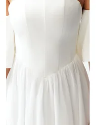 White Open Waist/Skater Woven Corset Detailed Wedding/Wedding Elegant Evening Dress - 5