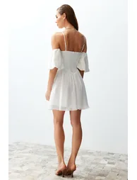 White Open Waist/Skater Woven Corset Detailed Wedding/Wedding Elegant Evening Dress - 6