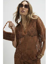 Brown Beaded Clutch Bag