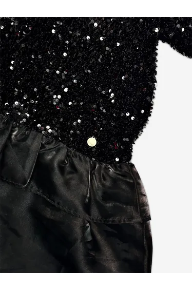 BCBGMAXAZRIA Girls Velvet Sequin Dress with Satin Hem in Black