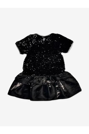 BCBGMAXAZRIA Girls Velvet Sequin Dress with Satin Hem in Black