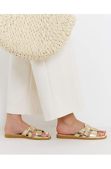 Woven Flat Mule Sandals Wide