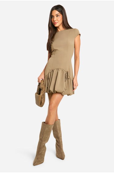 Bubble Hem Cap Sleeve Tailored Mini Dress