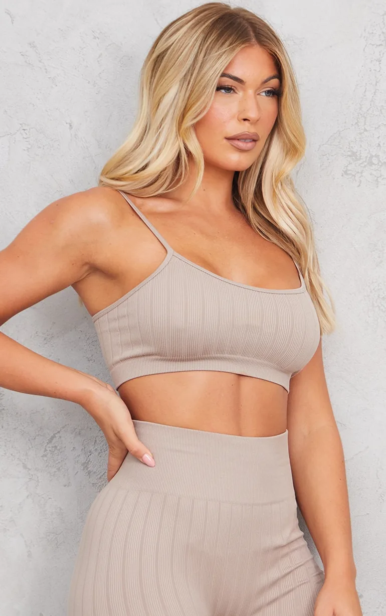 Stone Wide Structured Rib Scoop Neck Bralet