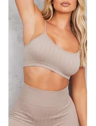 Stone Wide Structured Rib Scoop Neck Bralet - 3