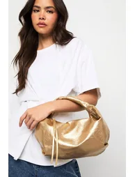 Textured Metallic Slouchy Grab Bag - gold
