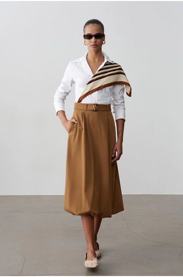 Dilvin High-waist Belted Midi Balloon Skirt