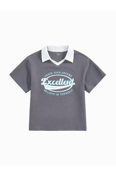 Boys' Short Sleeve Textured Polo T-Shirt With Contrast Collar