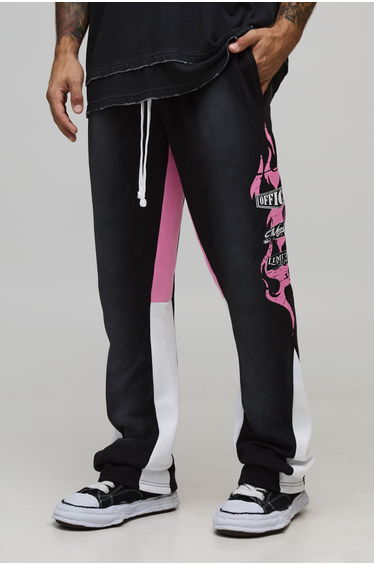 Slim Stacked Flare Washed Moto Joggers - black