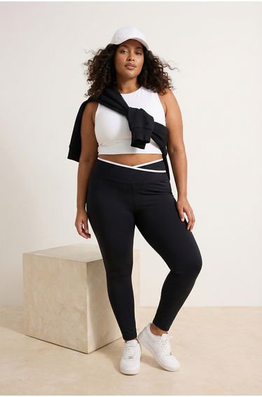 Black Soft Brushed Fabric Piping Detailed Flexible Knitted Plus Size Leggings