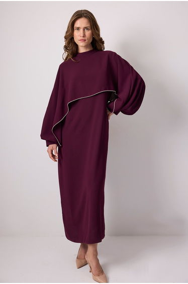 STONE EMBROIDERED CAPE DRESS