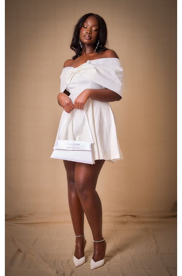 Plus Premium White Satin Extreme Bow Detail Playsuit