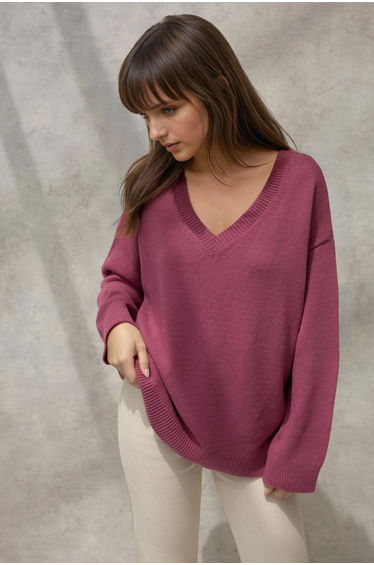 Thick Knit V-neck Sweater