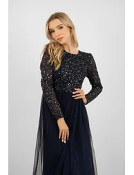 Belle Navy Blue Long Sleeve Bridesmaid Dress - 3