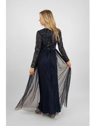 Belle Navy Blue Long Sleeve Bridesmaid Dress - 5