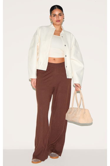 Plus Chocolate Basic Knit Wide Leg Trousers