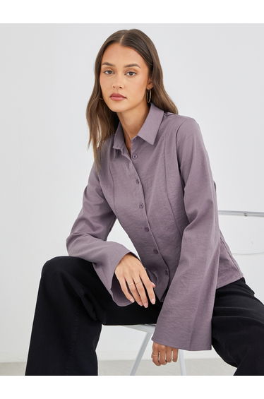 Regular Fit Flared Sleeves Buttoned Shirt