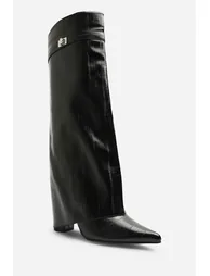 Keira Fold Over Shark Block Heel Pointed Toe Boots - 3