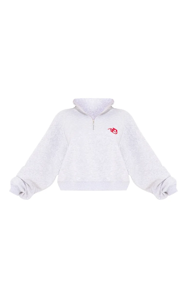 PRETTYLITTLETHING Ash Grey Logo Embroidered Half Zip Sweatshirt - 4