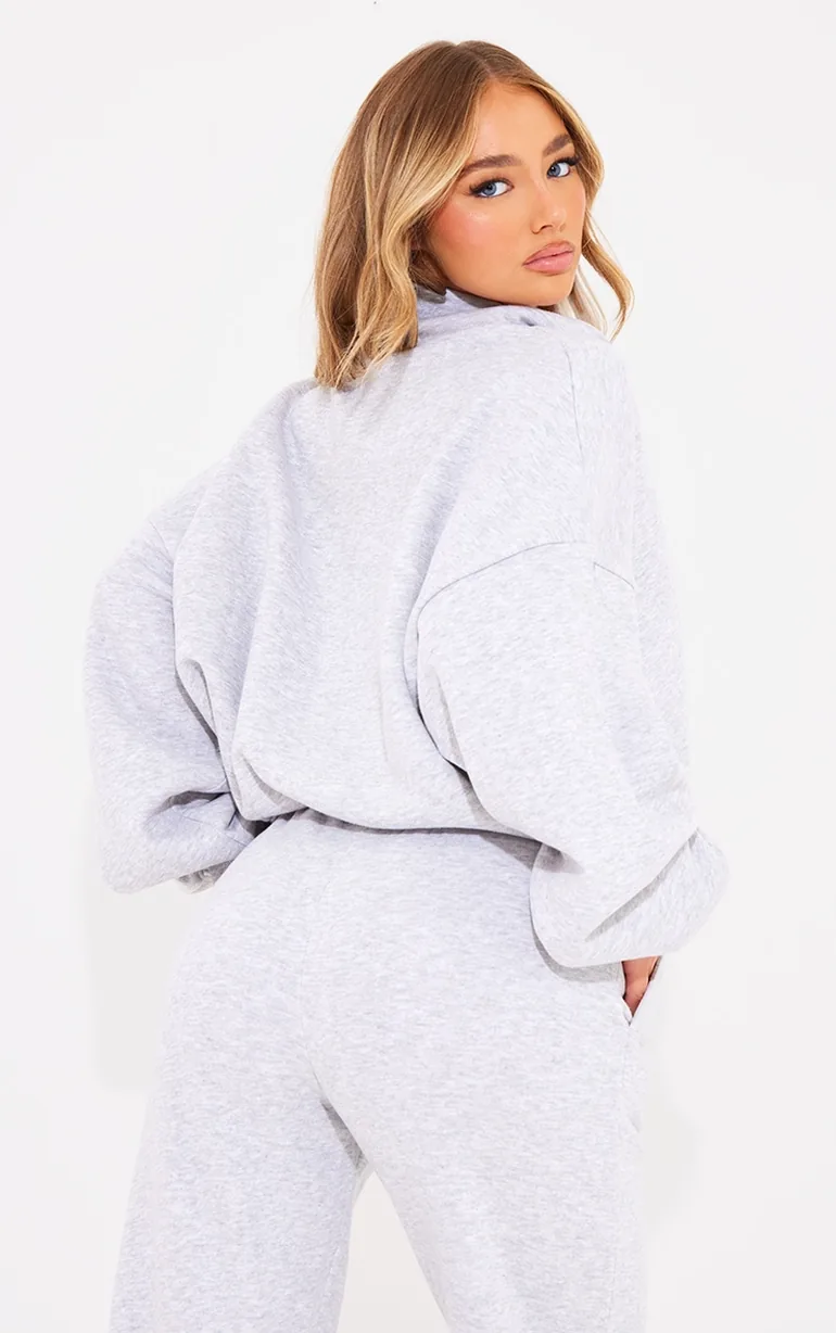 PRETTYLITTLETHING Ash Grey Logo Embroidered Half Zip Sweatshirt - 1