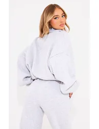 PRETTYLITTLETHING Ash Grey Logo Embroidered Half Zip Sweatshirt - 1