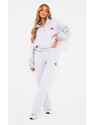 PRETTYLITTLETHING Ash Grey Logo Embroidered Half Zip Sweatshirt - 2