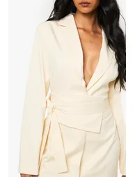 Tailored Belt Detail Blazer Dress - cream - 3