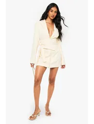 Tailored Belt Detail Blazer Dress - cream