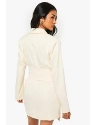 Tailored Belt Detail Blazer Dress - cream - 1