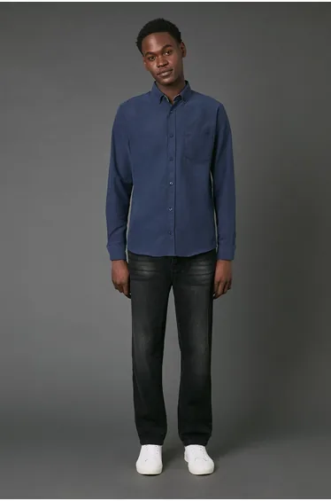 Navy Brushed Flannel Long Sleeve Shirt